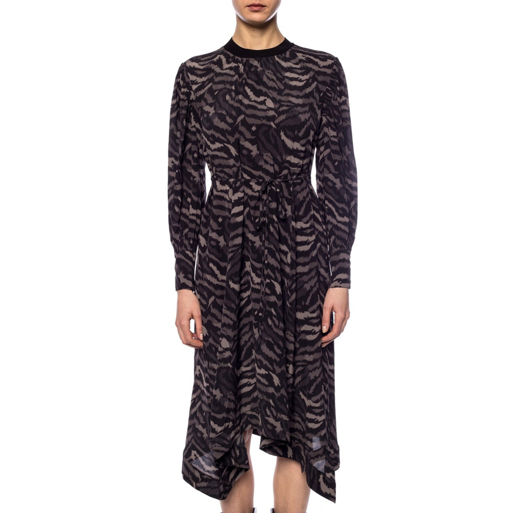 AllSaints Fayre Remix ZEBRA Print Crepe ANIMAL Sexy WILD Midi Dress WOMENS S 4 6